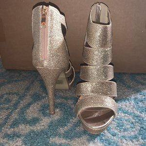 Sparkling Zip Up Heels - Rose Gold